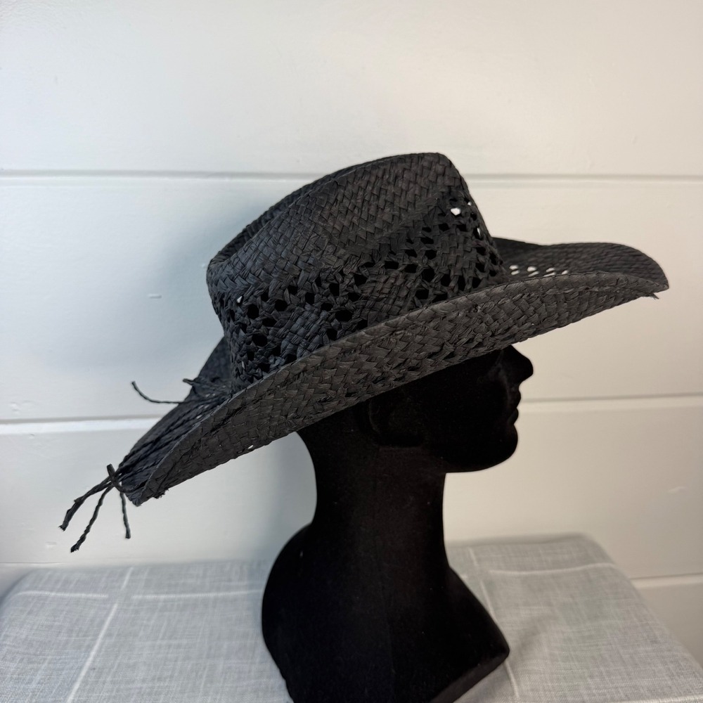Wild Fable Black Raffia Woven Straw Cowboy Hat Western Cowgirl Boho Sun Hat